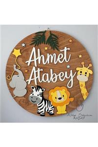 Selçukum Design Hayvanlı Daire Işıklı Ahşap Bebek Kapı Süsü