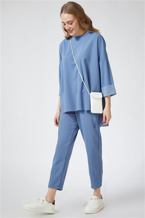HAKKE Kadın Mavi Basic Likralı Krep Takım
