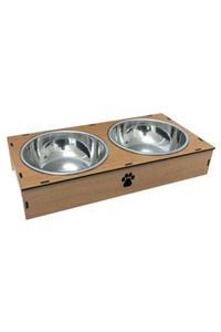 HOBİCİM Kedi Köpek Mama Ve Su Kabı Ahşap
