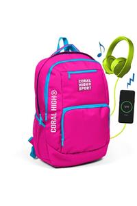 Coral High Sport Neon Pembe Dört Bölmeli Usb Şarjlı Kulaklık Çıkışlı Sırt Çantası 23249