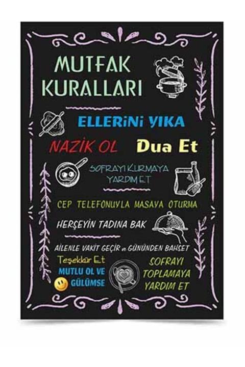 Vice Mor Çerçeve Siyah Temalı Mutfak Kuralları Magnet 24x34 cm