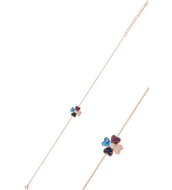 Söğütlü Silver Gümüş Rose Zirkon Taşlı Yonca Bileklik