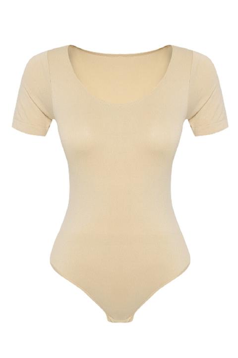 Shop mood Kadın Ten Rengi Kısa Kollu Alttan Çıtçıtlı Body / Bady