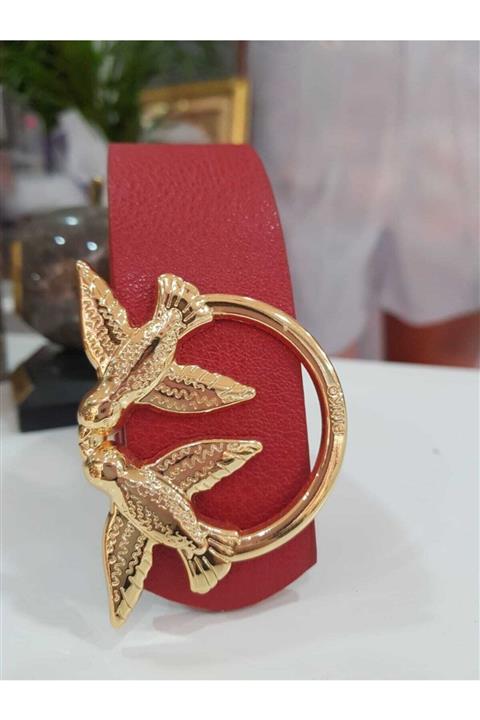 BellaVino Kadın Kırmızı Gold Kuş Tokalı Kemer R6090
