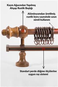 HLMSTOR 275 Cm Ceviz Koyu Kahve Ahşap Rustik Perde Askısı - Raylı Rustik Boru