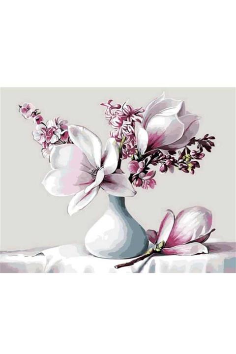 LİLYHOBBYLAND Sayılarla Boyama 50x65 Cm (çerçeveli ) Tuval: Beyaz Manolya