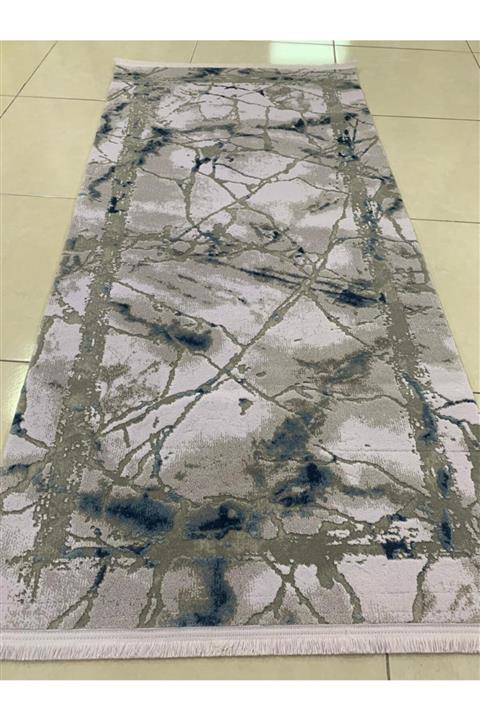 İpek Yün Yolluk Mavi Mermer Desen 100x500
