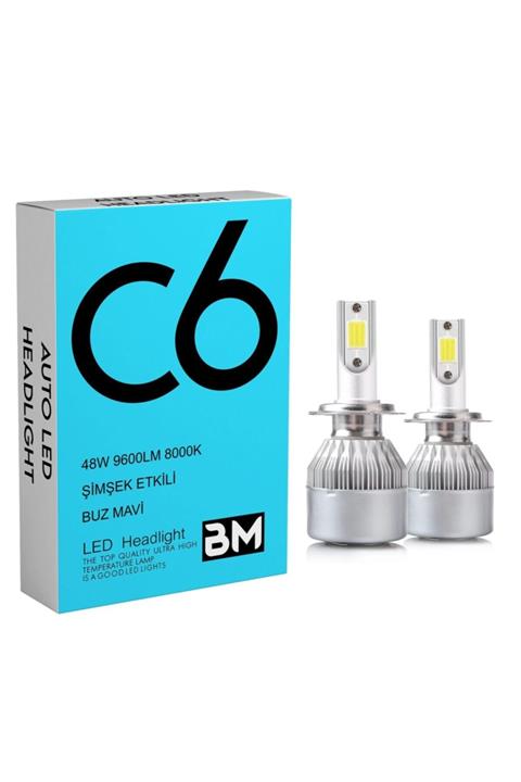 c6 led Buz Mavi Xenon 2 Adet H3 Led Xenon 48w 6900lm 8000k Far Ampülü Seri - C6-bm -