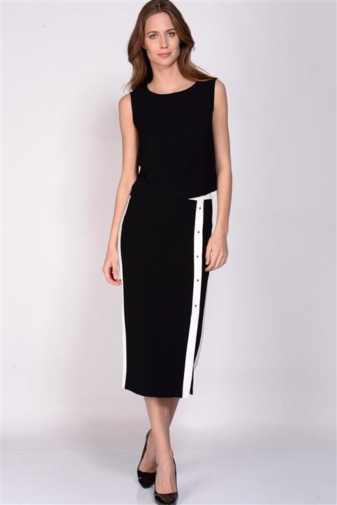 House Of Camellia Kalın Çizgi Siyah Kadın Etek