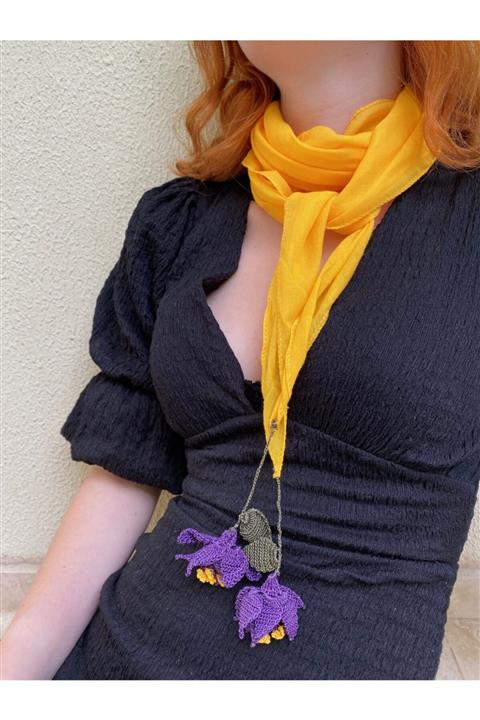 tasarımhikayecisi Sarı Üçgen Özel Oyalı Fular