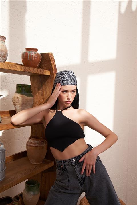 Eka Kadın Siyah Şal Desenli Fular 0948-13782