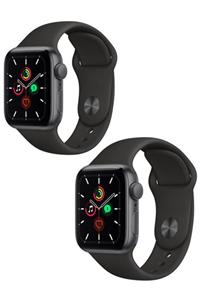 Apple Watch 1 2 3 4 5 6 Se 38 - 40 mm Klasik Spor Silikon Kordon 2'li Siyah Set