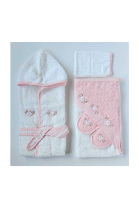Bebelinna Kız Bebek Incili Bornoz Set