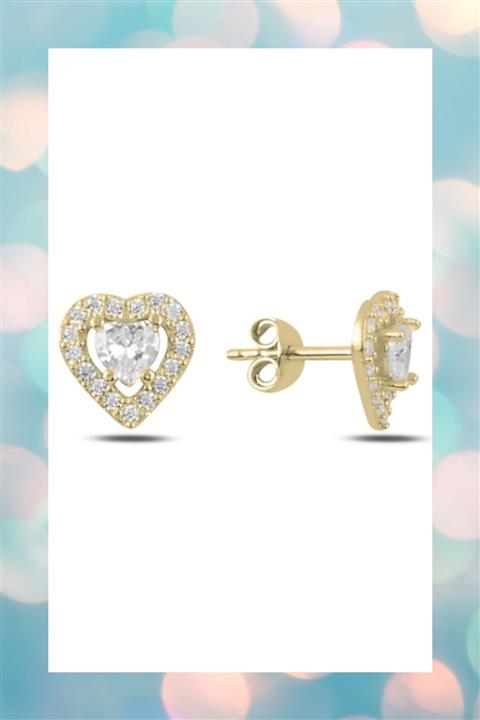 Crystal Diamond Zirconia Kadın Gold Labaratuvar Pırlantası Kalp Küpe
