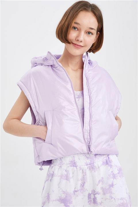 DeFacto Kadın Mor Cep Detaylı Kapüşonlu Crop Yelek U8642AZ21SP