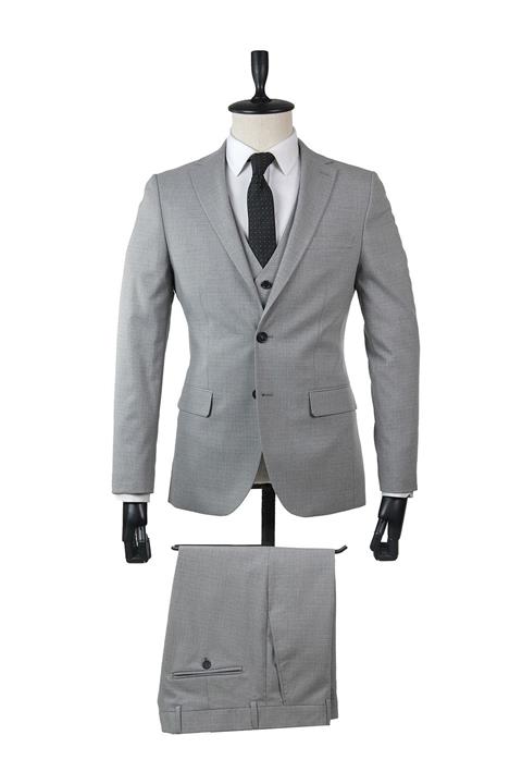 İmza Gri Desenli Slim Fit Mono Yaka Takım