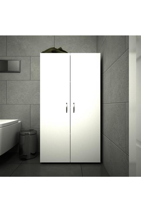 EraHome 2 Kapaklı 4 Raflı Çok Amaçlı Banyo Dolabı Beyaz