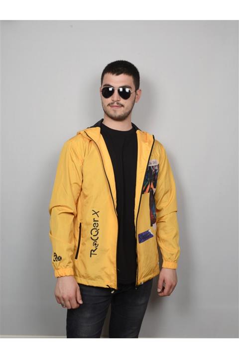 SNN Moda Erkek Sarı Renkli Baskılı Su Geçirmez Yağmurluk