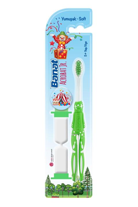 Banat Acrobat Junior Kum Saati Hediyeli Çocuk Diş Fırçası (yeşil) - Bardağa Takılabilen Sap