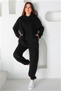 Cappmoda Tkm-03219 Siyah Oversize Sweat Eşofman İkili Takım