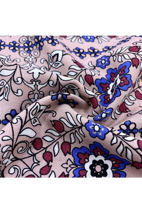 Yeşimm Kumaş Pembe Etnik Desenli Pamuk Viskon Kumaş