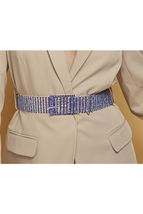 Furtek Aksesuar Mavi Taşlı Sıralı Kemer