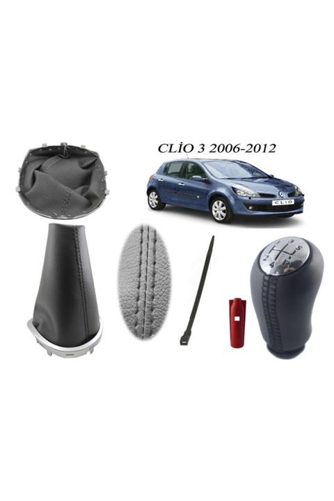 Vts Körük Renault Clio 3 Vites Körüğü + Deri Topuzu Siyah Dikiş + Deri Topuz Parlak Kapak