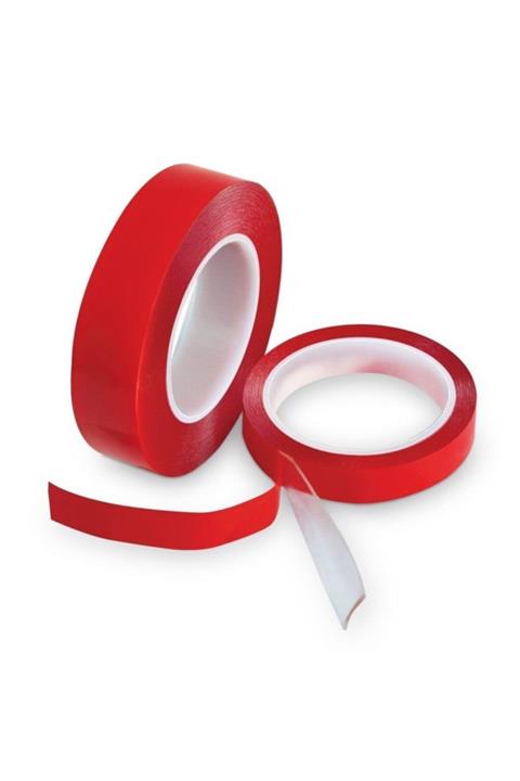 Yerli Çift Taraflı Bant Kırmızı Renk Şeffaf 5 Metre