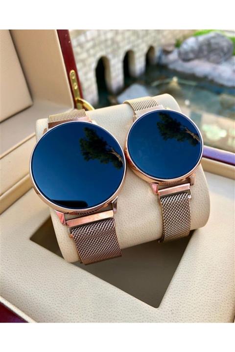 ÇENÇEN Rose Gold Renk Hasır Mıknatıslı Kordon Dokunmatik Led Ekran Sevgili Saatleri