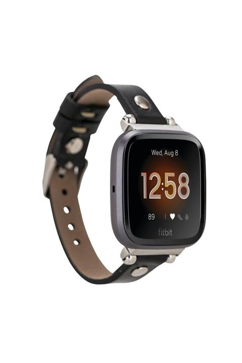 Bouletta Fitbit Versa2-3 Uyumlu Deri Kordon Ferro Silver Troklu Rst1 Siyah