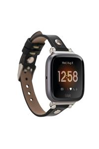 Bouletta Fitbit Versa2-3 Uyumlu Deri Kordon Ferro Silver Troklu Rst1 Siyah