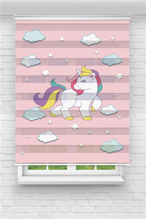 Perdecizade Bulutlar Içinde Unicorn Baskılı Zebra Perde-çocuk Odası Perdesi-zebra Stor Perde