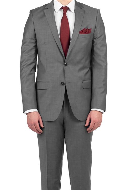 İmza Gri Slim Fit Mono Yaka Takım Elbise