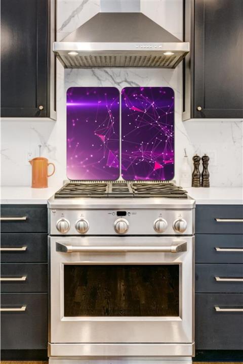 Saban 2' Li 30x52 Cm Dijital Mor Desenli Cam Ocak Arkası Koruyucusu - Kesme Tahtası