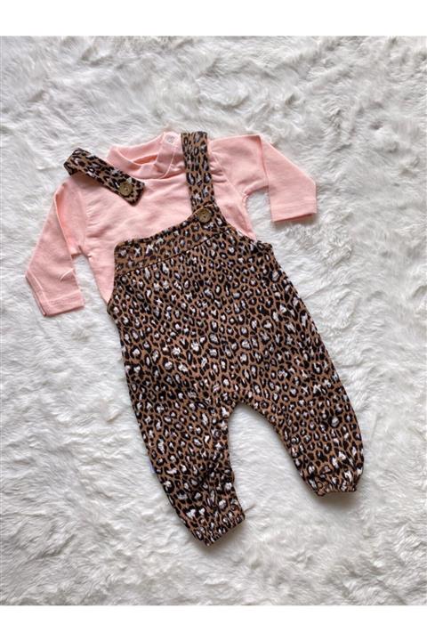 Portakal Bebek Leopar Desenli 2'li Kız Bebek Salopet