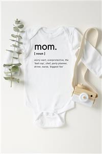 Happy Onesie Co Unisex Bebek Beyaz Mom Dictionary Uzun Kollu Çıtçıtlı Body