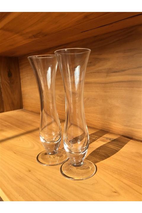 GLASSELLA 2'li Cam Şamdan, El Yapımı Mumluk 20cm