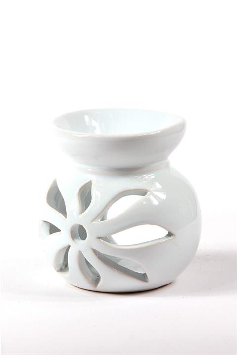 simagift Sima Gift Lotus Motifli Beyaz Seramik Buhurdanlık