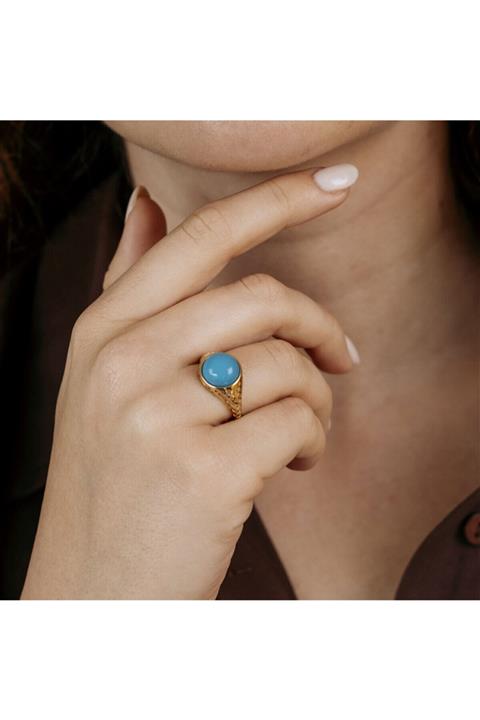 Siena 14 Ayar Yuvarlak Mavi Taşlı Yüzük