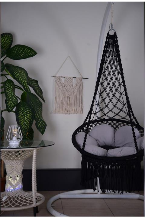 Salıncak Siyah Makrome Örgü Salıncak