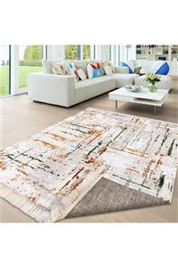 MİLANO HALI 100x300 Kaymaz Tabanlı Makinada Yıkanabilir Kırçıllı Krem Desenli Yolluk -