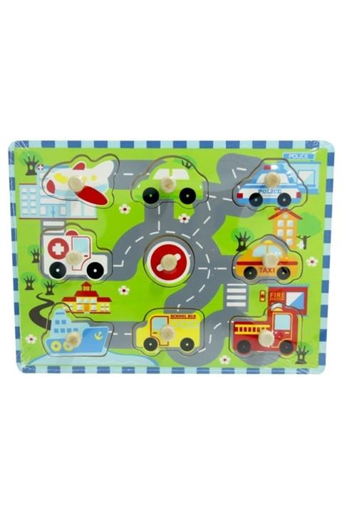 Burnis Toy Toys Ahşap Araçlar Tutmalı Yapboz Fırsat