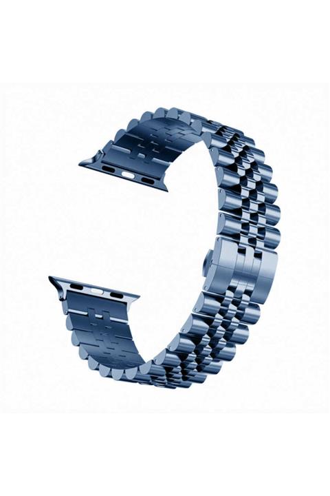 Apple Watch Series 3 42 mm Ayarlanabilir Klipsli Metal Kordon Lacivert + Popsocket