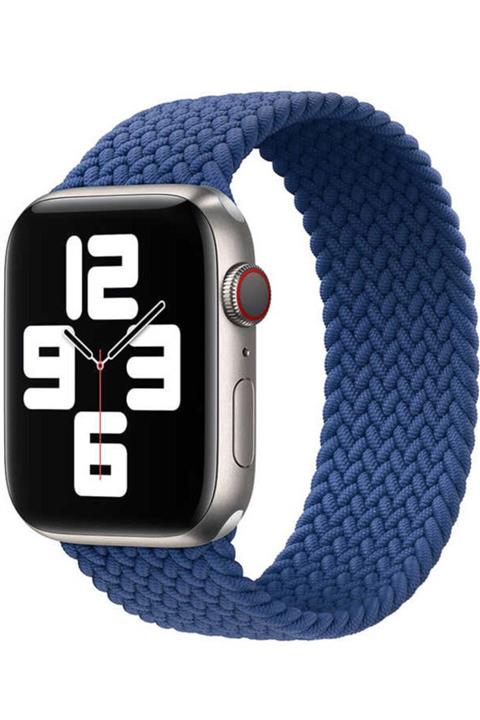 Apple Watch 1 2 3 4 5 6 Se 44 Mm Large (172mm) Hasır Örgü Kordon Mavi + Popsocket