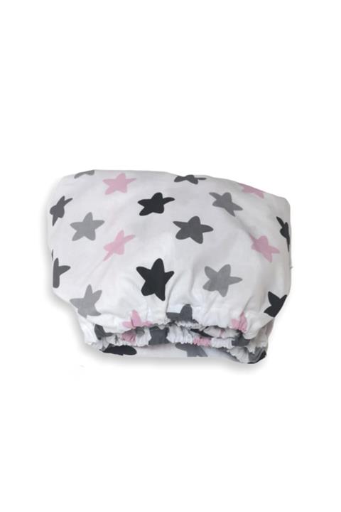 Bebek Özel Pamuklu Bebek Ve Çocuk Lastikli Çarşaf 60x120 Pembe Gri Yıldızlı