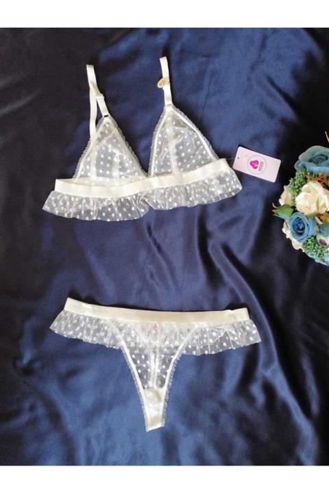 Koza Kadın Beyaz Fantazi Tüllü Sütyen Takım -80273