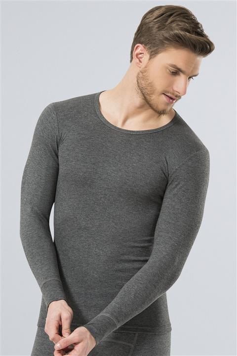 TÜREN Unisex Gri Melanj Termal Bsk Yaka Uzun Kol