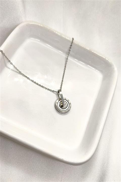 By Meriç Kadın Roma Rakamlı Sedefli Gümüş Renk Çelik Kolye