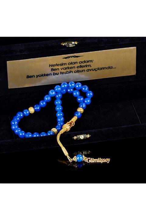TESBİHCİBABA Isme Özel Kristal Kesim Mavi Akik Taşı Tesbih Tb5938