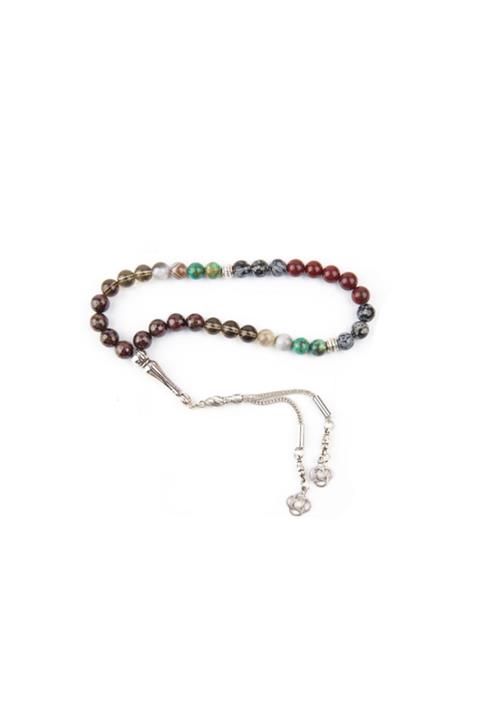 OSMANLI DOĞAL TAŞ Başak Burcu 33'lük Tesbih Dumanlı Kuvars-krizokol-lal-botswana Akik-jasper-obsidyen